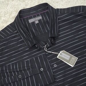 Ike Behar Mens Black Stripe Button Up Shirt XL Office Business‎ Classic